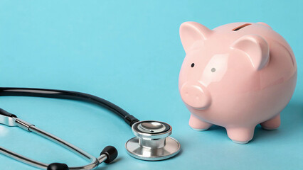 A Pink Piggy Bank, Symbol Of Healthcare Savings, Rests Beside A Stethoscope On A Calming Blue Background, Representing The Importance Of Financial Planning For Medical Expenses