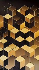 Obraz premium Golden Geometric Cube Pattern Art Design for Home Decor