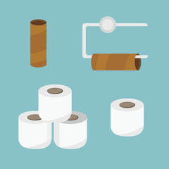 Toilet paper roll vector illustration on blue background. Restroom tissue paper set