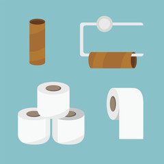 Toilet paper roll vector illustration on blue background. Restroom tissue paper set