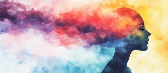A woman with abstract colorful thoughts fills her head