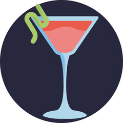 A stylized image of a cosmopolitan, featuring a pink-colored drink and citrus garnish.