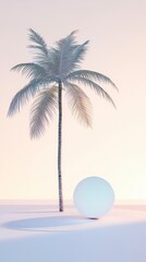 Obraz premium Serene Minimalist Palm Tree Scene: A Delicate Pastel Design