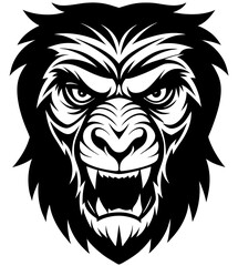 Angry Chimpanzee head simple black silhouette, Black silhouette vector icon, silhouette illustration