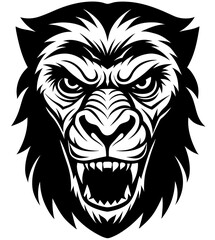 Angry Chimpanzee head simple black silhouette, Black silhouette vector icon, silhouette illustration