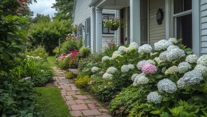 Fototapeta premium Charming home garden path with vibrant flowers
