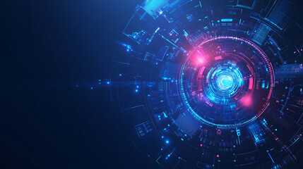 Obraz premium A high-tech futuristic digital interface glowing with blue and red cyber visuals representing artificial intelligence and data connectivity 
