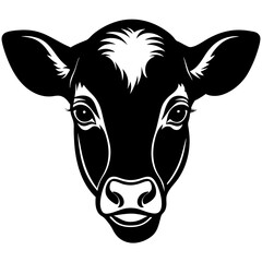 baby cow head simple black silhouette, Black silhouette vector icon, silhouette illustration