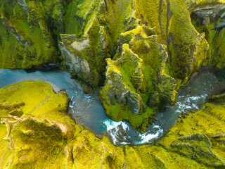 Famous Fjadrargljufur canyon in Iceland. Top tourism destination. South East of Iceland
