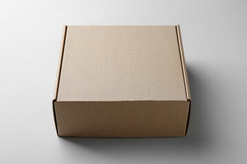 One blank cardboard box on white background. Mockup for design