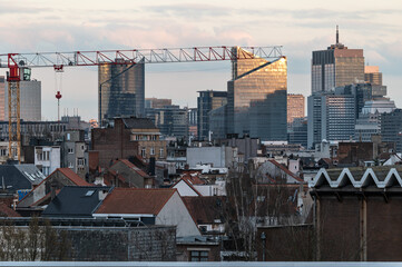 Obraz premium High angle view over the business district and a residential area in Jette, Brussels Capital Region, Belgium,