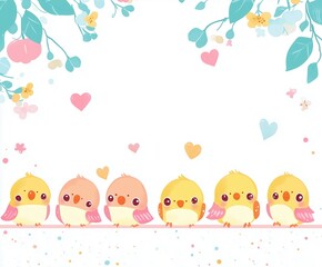 funny baby parrots on white background.