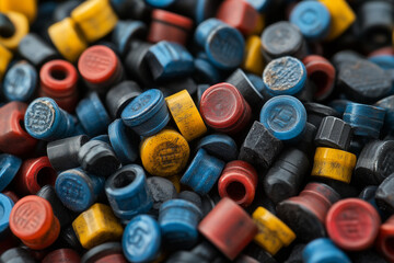 close-up view of colorful rubber or plastic sealing plugs used in industrial or manufacturing applications