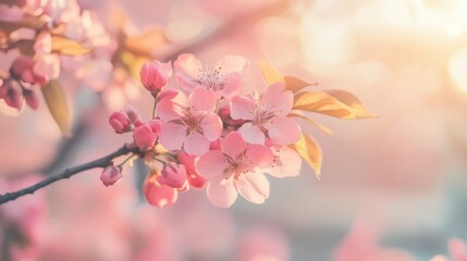 Fototapeta premium Tender Cherry blossom branch. Spring fresh, seasonal atmosphere.