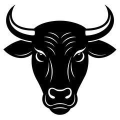 bull head simple black silhouette, Black silhouette vector icon, silhouette illustration