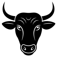 bull head simple black silhouette, Black silhouette vector icon, silhouette illustration