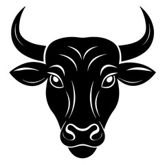 bull head simple black silhouette, Black silhouette vector icon, silhouette illustration