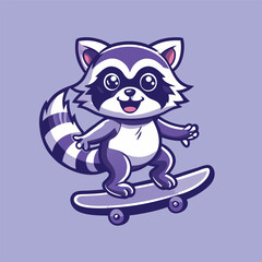 Skateboarding Raccoon Character with Grinning Expression and Graceful Moves