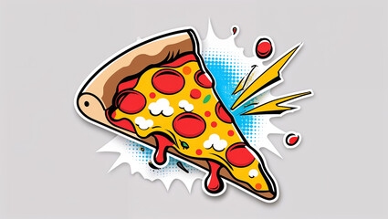 sticker slice of pizza drawn, flat design illustration on white background