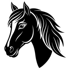 horse head simple black silhouette, Black silhouette vector icon, silhouette illustration