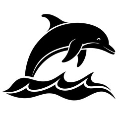 Fototapeta premium dolphin simple black silhouette, Black silhouette vector icon, silhouette illustration