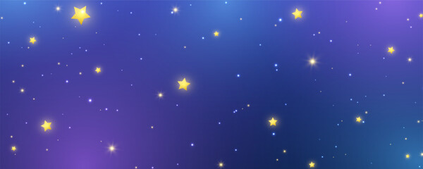 Fototapeta premium Night sky background. Star space. Cosmic bright banner. Glitter glowing light. Cosmos wallpaper. Starry Universe. Astrology constellations with sparkles. Blue galaxy. Vector illustration
