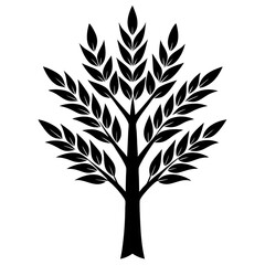 growing wheat tree simple black silhouette, Black silhouette vector icon, silhouette illustration