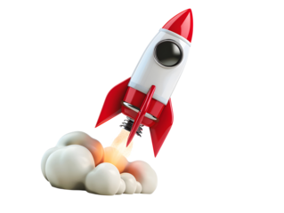 3D rocket in space Business startup and business growth, PNG