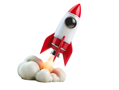 3D rocket in space Business startup and business growth, PNG