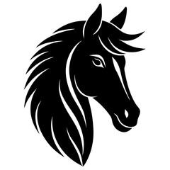 horse head simple black silhouette, Black silhouette vector icon, silhouette illustration