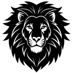 lion head simple black silhouette, Black silhouette vector icon, silhouette illustration