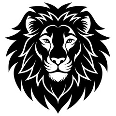 Obraz premium lion head simple black silhouette, Black silhouette vector icon, silhouette illustration