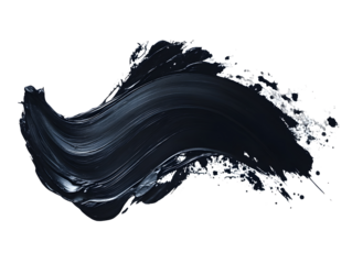 bright black brush stroke of paint on white background. PNG