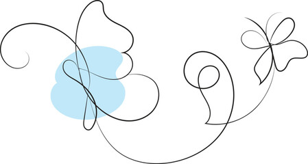 Obraz premium Continuous single line Butterfly drawing and one line vector art illustration