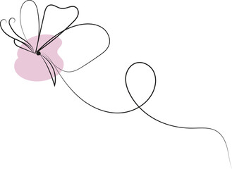 Continuous one line butterfly outline vector isolated on white background Vector Illustration
