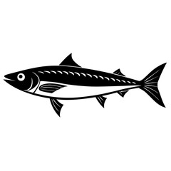 mackerel fish simple black silhouette, Black silhouette vector icon, silhouette illustration