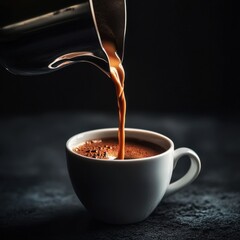 Steaming Hot Coffee Being Poured into a Textured Ceramic Cup