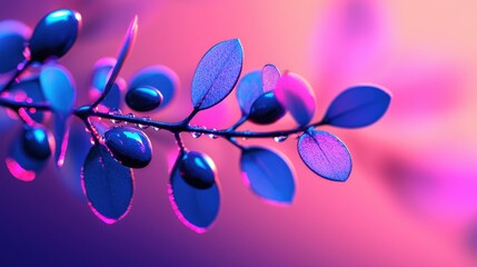 Fototapeta premium A branch with blue leaves and small berries in bright hues