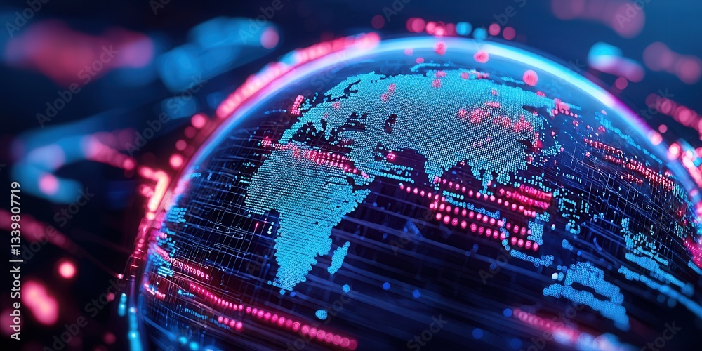 Wall mural digital earth rotating in space showing globalization and technology