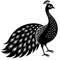 Fototapeta premium peacock simple black silhouette, Black silhouette vector icon, silhouette illustration