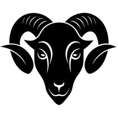 Ram head simple black silhouette, Black silhouette vector icon, silhouette illustration, Wild animal silhouette 