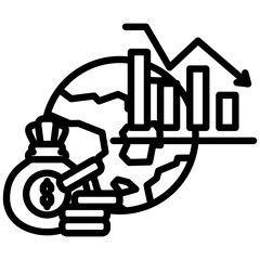 Economic Crisis icon in Outline Style. Simple Vector Design. Simple Vector Outline Icon