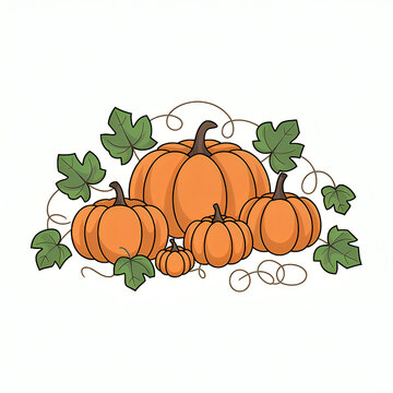 orange pumpkins with green leaves clip art preview
