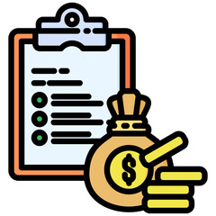 Financial Planning icon in Flat Color Style With Outline. Simple Vector Design. Simple Vector Flat Icon