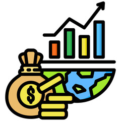 Economic icon in Flat Color Style With Outline. Simple Vector Design. Simple Vector Flat Icon
