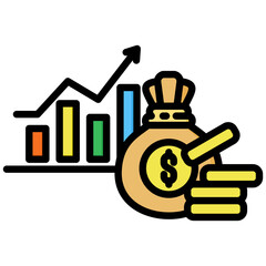 Profit icon in Flat Color Style With Outline. Simple Vector Design. Simple Vector Flat Icon