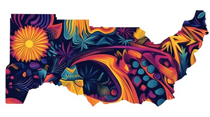 Obraz premium A colorful abstract artwork showcasing stylized floral and botanical shapes