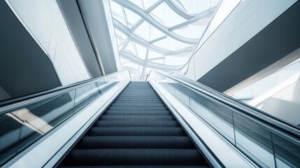 Obraz premium Modern Escalator Leading Upwards in a Glass-Roofed Building