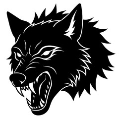roaring wolf head simple black silhouette, Black silhouette vector icon, silhouette illustration