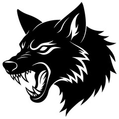 Obraz premium roaring wolf head simple black silhouette, Black silhouette vector icon, silhouette illustration